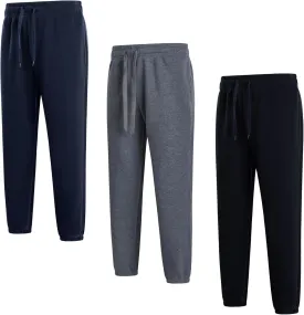 3 Pack of Jogger Mens Fleece Active Athletic Workout Sweatpants for Men Elastic Waist Drawstring