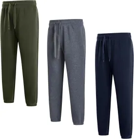 3 Pack of Jogger Mens Fleece Active Athletic Workout Sweatpants for Men Elastic Waist Drawstring