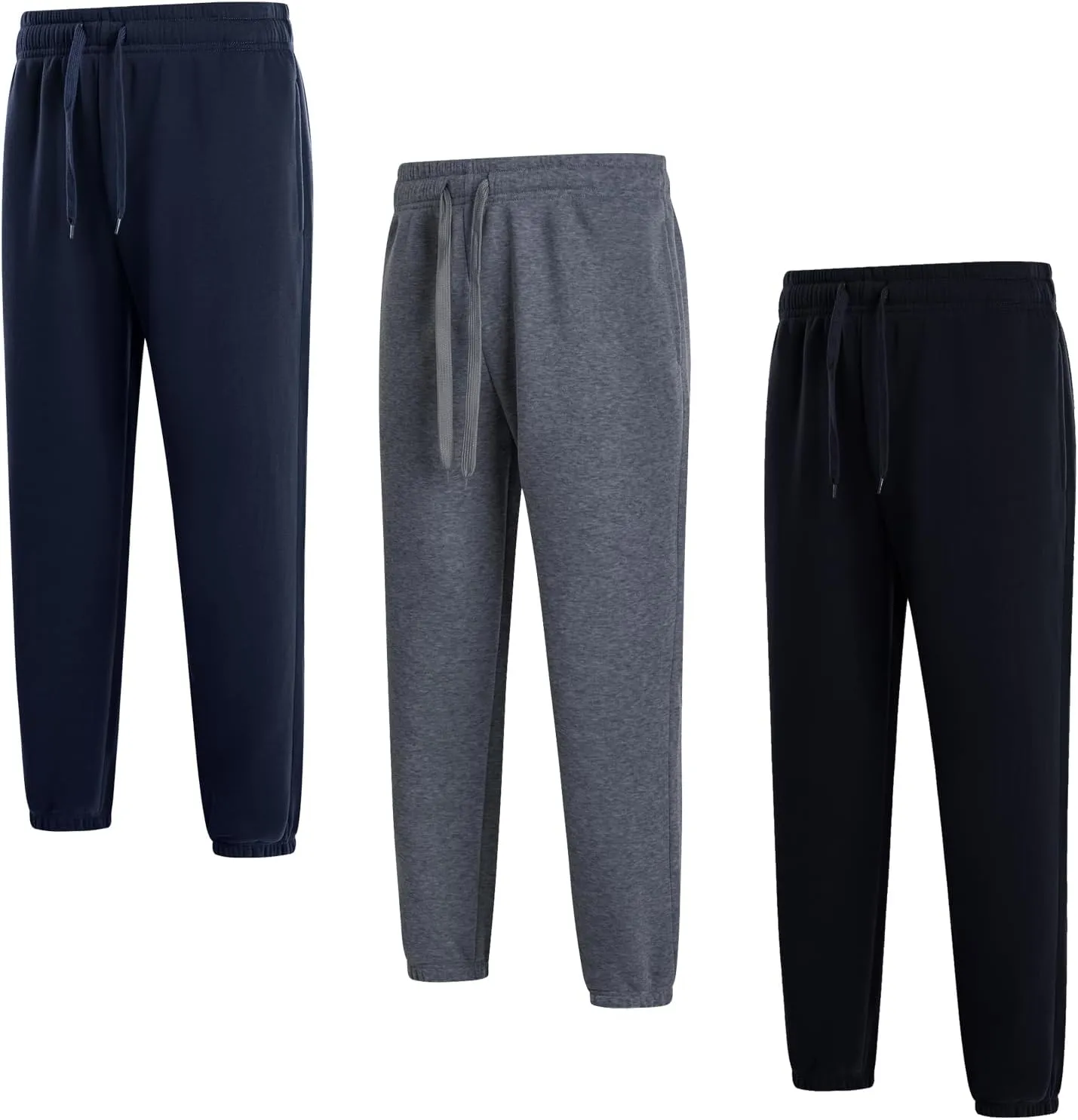 3 Pack of Jogger Mens Fleece Active Athletic Workout Sweatpants for Men Elastic Waist Drawstring