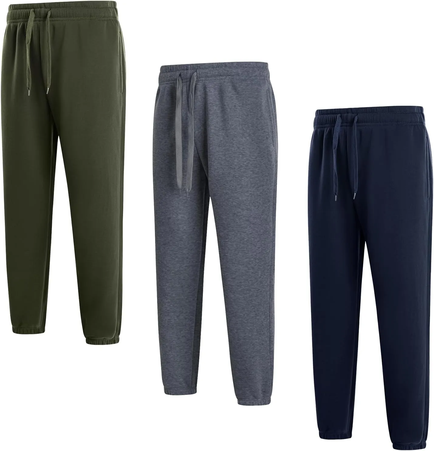 3 Pack of Jogger Mens Fleece Active Athletic Workout Sweatpants for Men Elastic Waist Drawstring