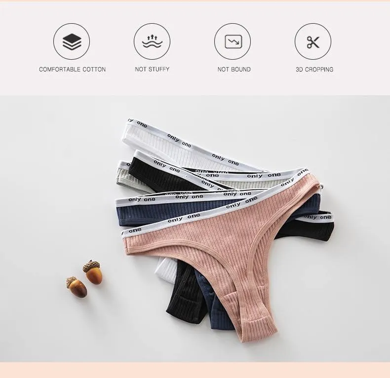 3 Pack Women's Cotton G-String Thong Panties String Briefs Sexy Lingerie Intimate Letter Low-Rise Underwear