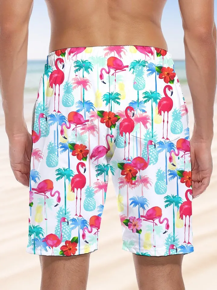 Alohadaddy Flamingo Drawstring Pocket Casual Beach Shorts