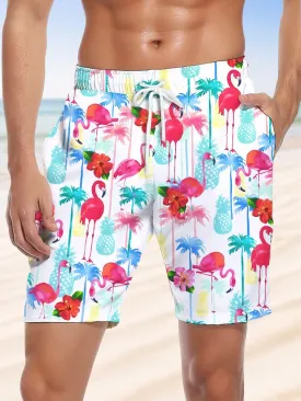 Alohadaddy Flamingo Drawstring Pocket Casual Beach Shorts