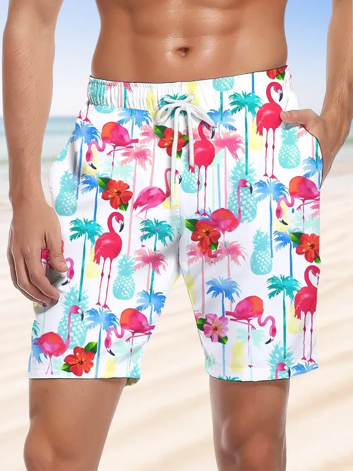 Alohadaddy Flamingo Drawstring Pocket Casual Beach Shorts