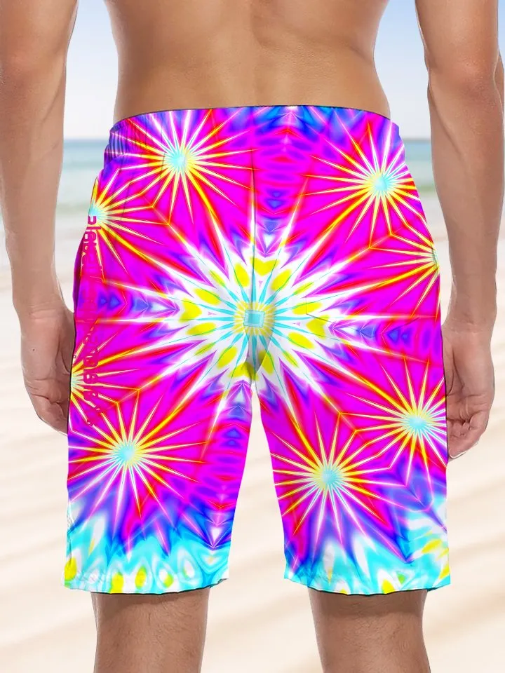 Alohadaddy Geometric Fluorescent Drawstring Pocket Casual Shorts