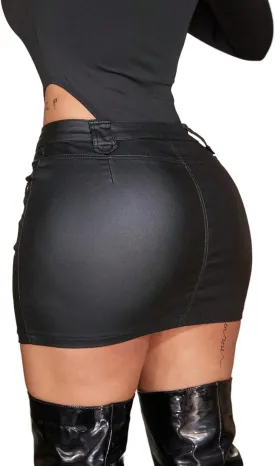 Avanova Women Faux Leather Slit Split Mini Skort High Rise Bodycon Short Skirt