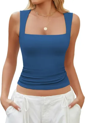 Avidlove Women's Square Neck Tank Top Sleeveless Double Lined Basic Crop Tops Going Out Shirt Slim Fit Summer