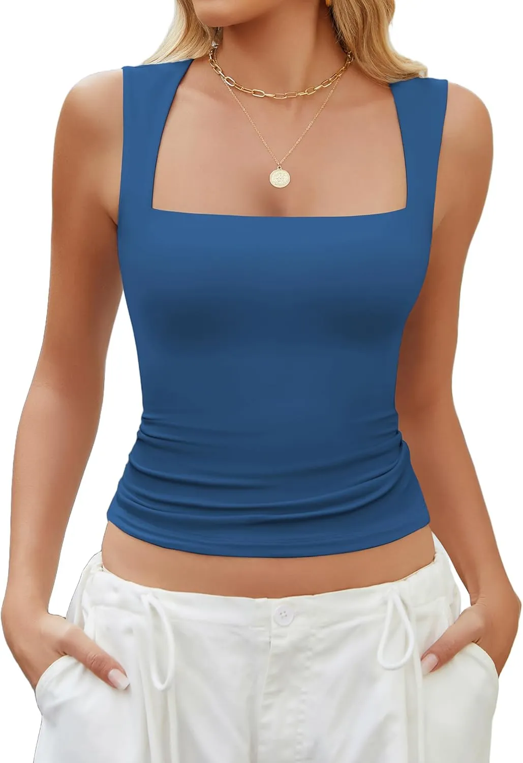 Avidlove Women's Square Neck Tank Top Sleeveless Double Lined Basic Crop Tops Going Out Shirt Slim Fit Summer
