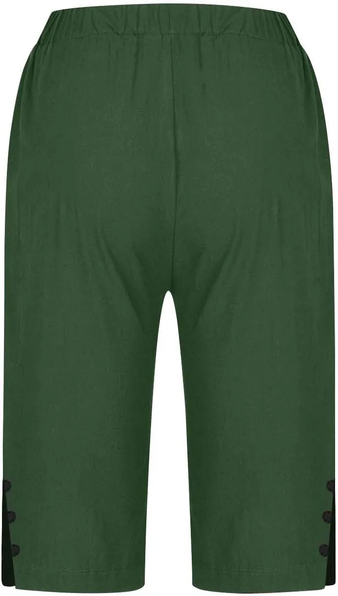 Bermuda Shorts for Women Knee Length Cotton Linen Shorts Casual Elastic Waisted Wide Leg Shorts Summer Beach Outfits