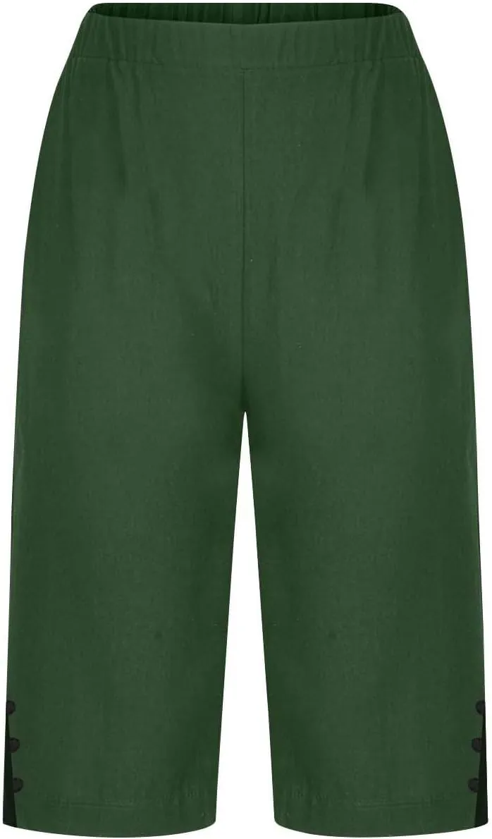 Bermuda Shorts for Women Knee Length Cotton Linen Shorts Casual Elastic Waisted Wide Leg Shorts Summer Beach Outfits
