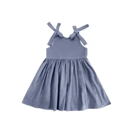 blue girl solid cotton  dress Custom MOQ:3