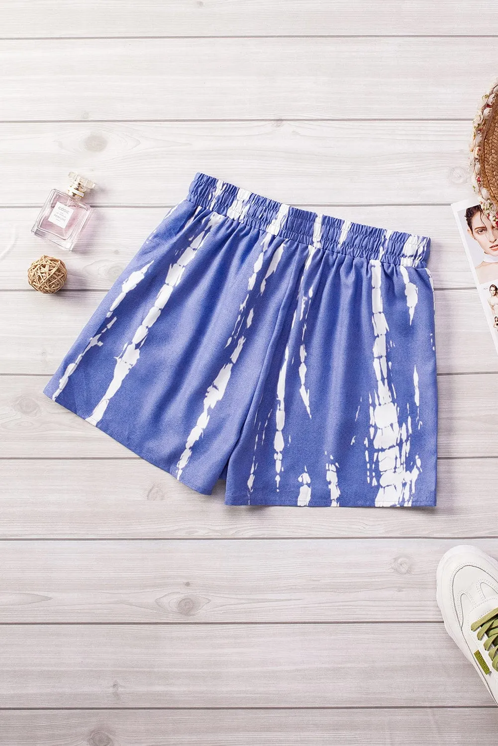 Boho-Chic Blue Tie Dye Drawstring Shorts