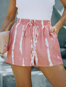 Boho Chic Pink Tie Dye Drawstring Summer Shorts