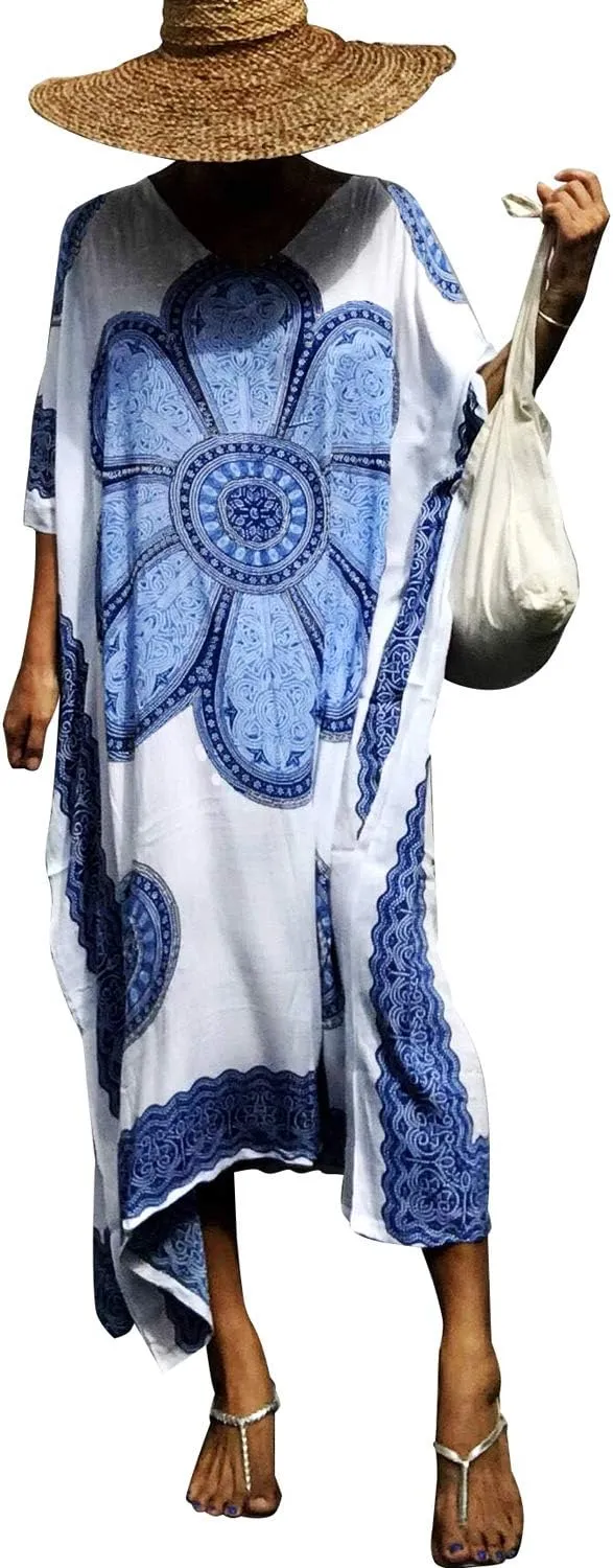 CHERRY CAT Women Beachwear Long Beach Coverups Kaftan Casual Caftan Dress Swimwear cover ups