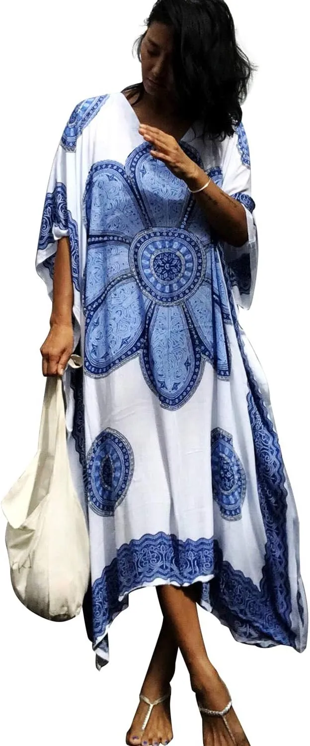 CHERRY CAT Women Beachwear Long Beach Coverups Kaftan Casual Caftan Dress Swimwear cover ups