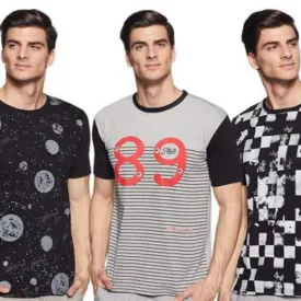 Classic Printed Blend Cotton Set Of 3 T-Shirt For Men