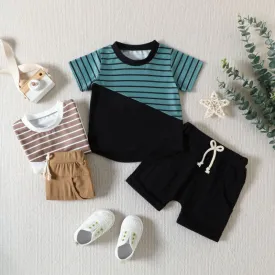 Color Block Striped Shirt and Shorts Set