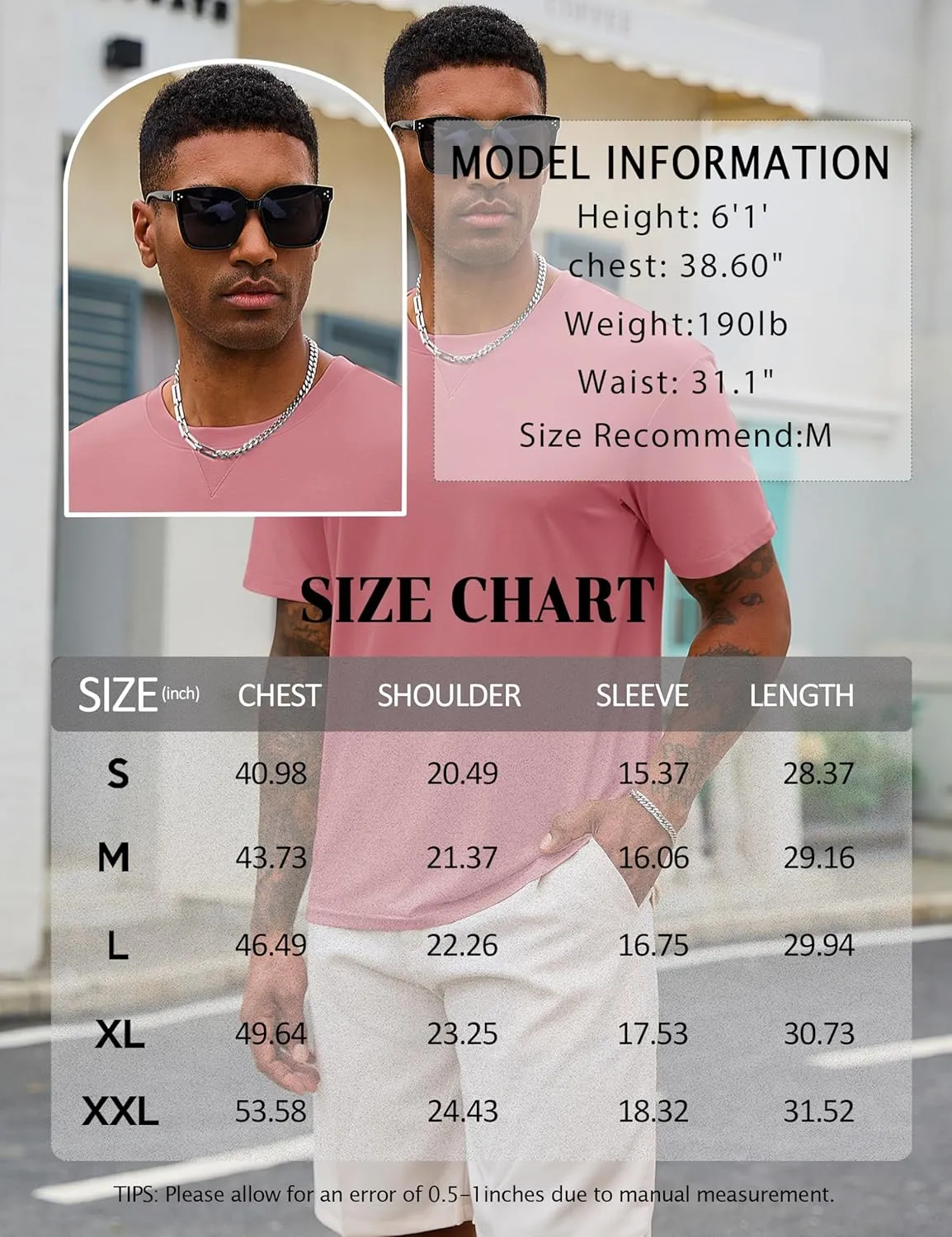 Cotrasen Mens T-Shirts Cotton UPF 50  Drop Shoulder Short Sleeve Tshirts Summer Casual Crew Neck Soft Loose Fit Tee Shirts