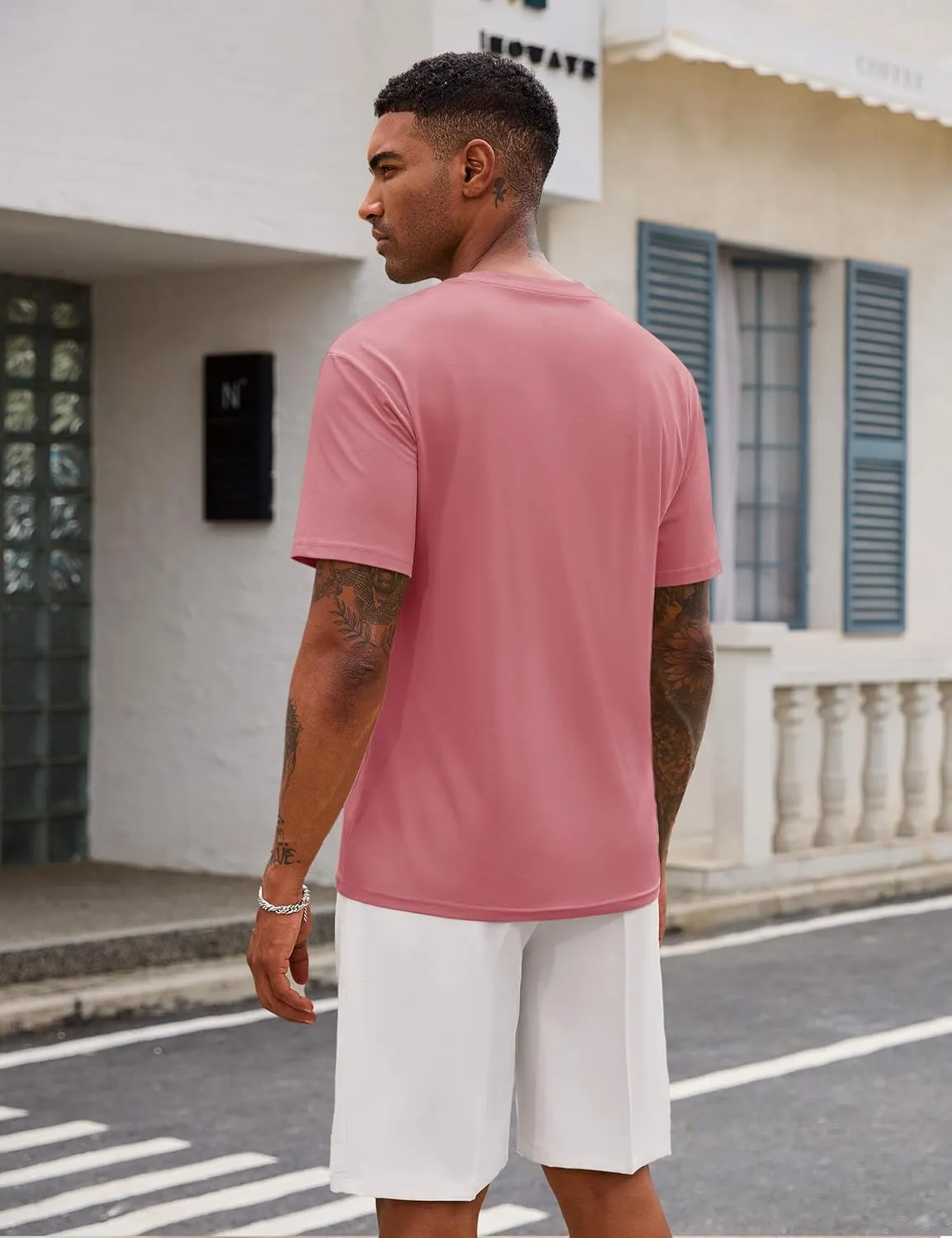 Cotrasen Mens T-Shirts Cotton UPF 50  Drop Shoulder Short Sleeve Tshirts Summer Casual Crew Neck Soft Loose Fit Tee Shirts
