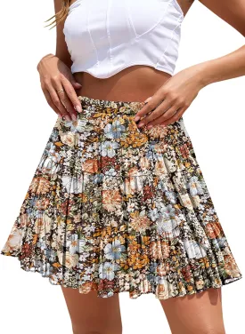 CYiNu Short Skirts for Women Summer Boho Flowy A Line Chiffon Tiered Pleated Mini Skirt