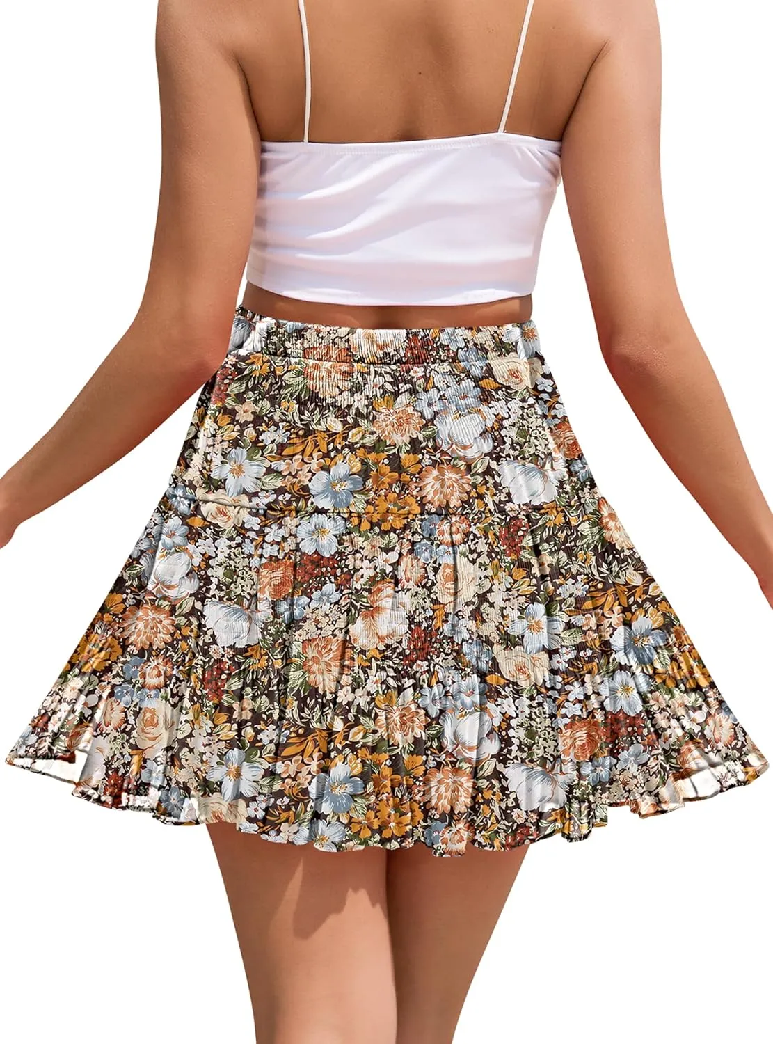 CYiNu Short Skirts for Women Summer Boho Flowy A Line Chiffon Tiered Pleated Mini Skirt