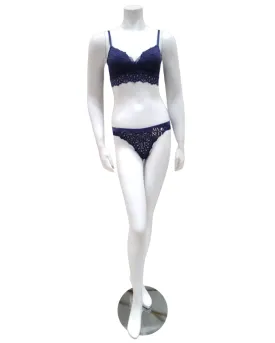 Dorina Ink Blue Velvet Lace Wire Free Molded Bra & Panty Set