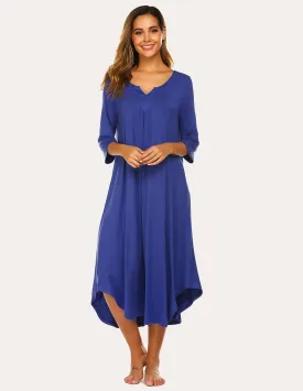Ekouaer 3/4 Sleeve Asymmetrical Hem Nightdress (US Only)