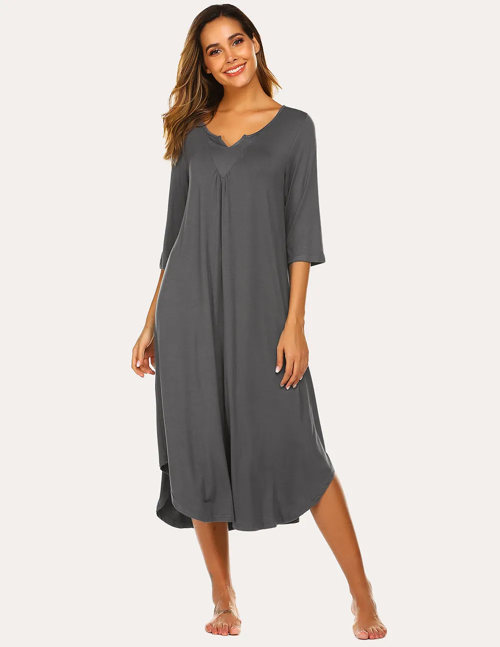 Ekouaer 3/4 Sleeve Asymmetrical Hem Nightdress (US Only)
