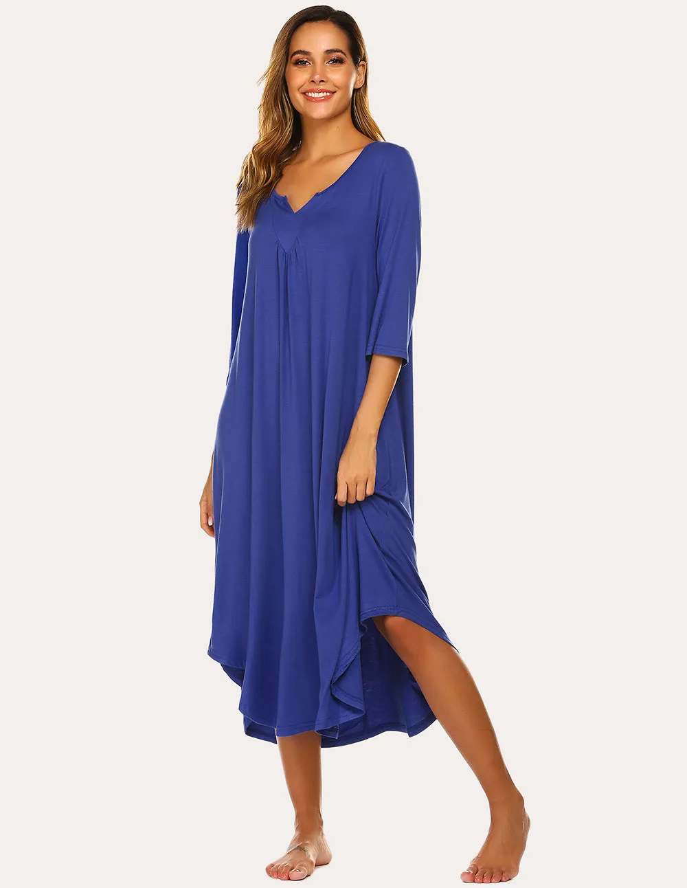 Ekouaer 3/4 Sleeve Asymmetrical Hem Nightdress (US Only)