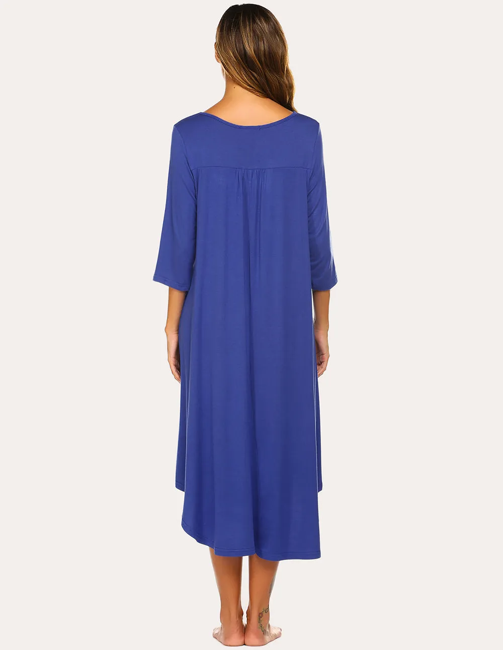 Ekouaer 3/4 Sleeve Asymmetrical Hem Nightdress (US Only)