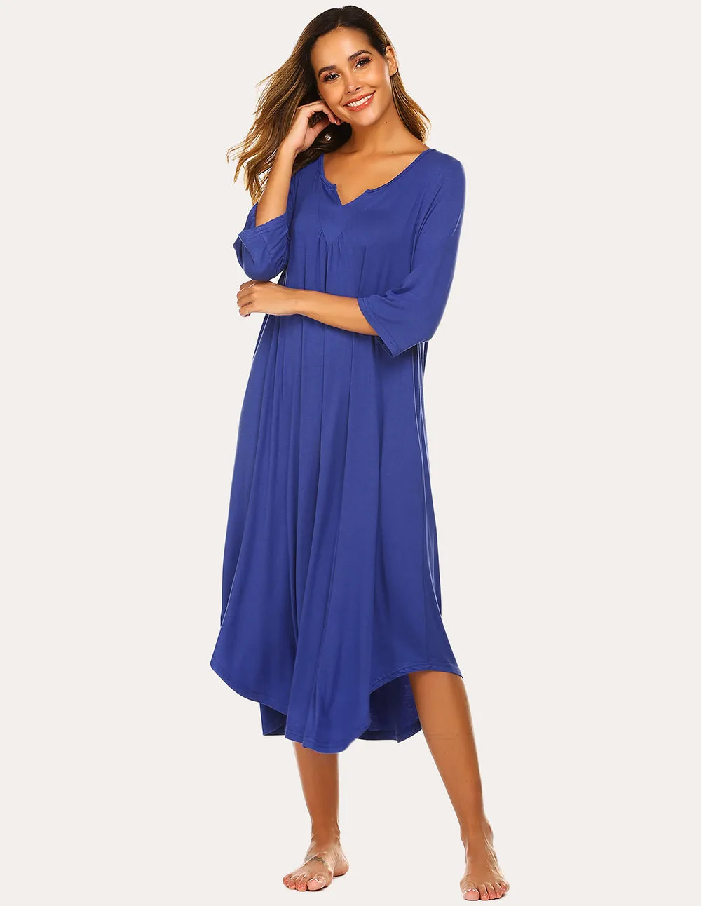Ekouaer 3/4 Sleeve Asymmetrical Hem Nightdress (US Only)