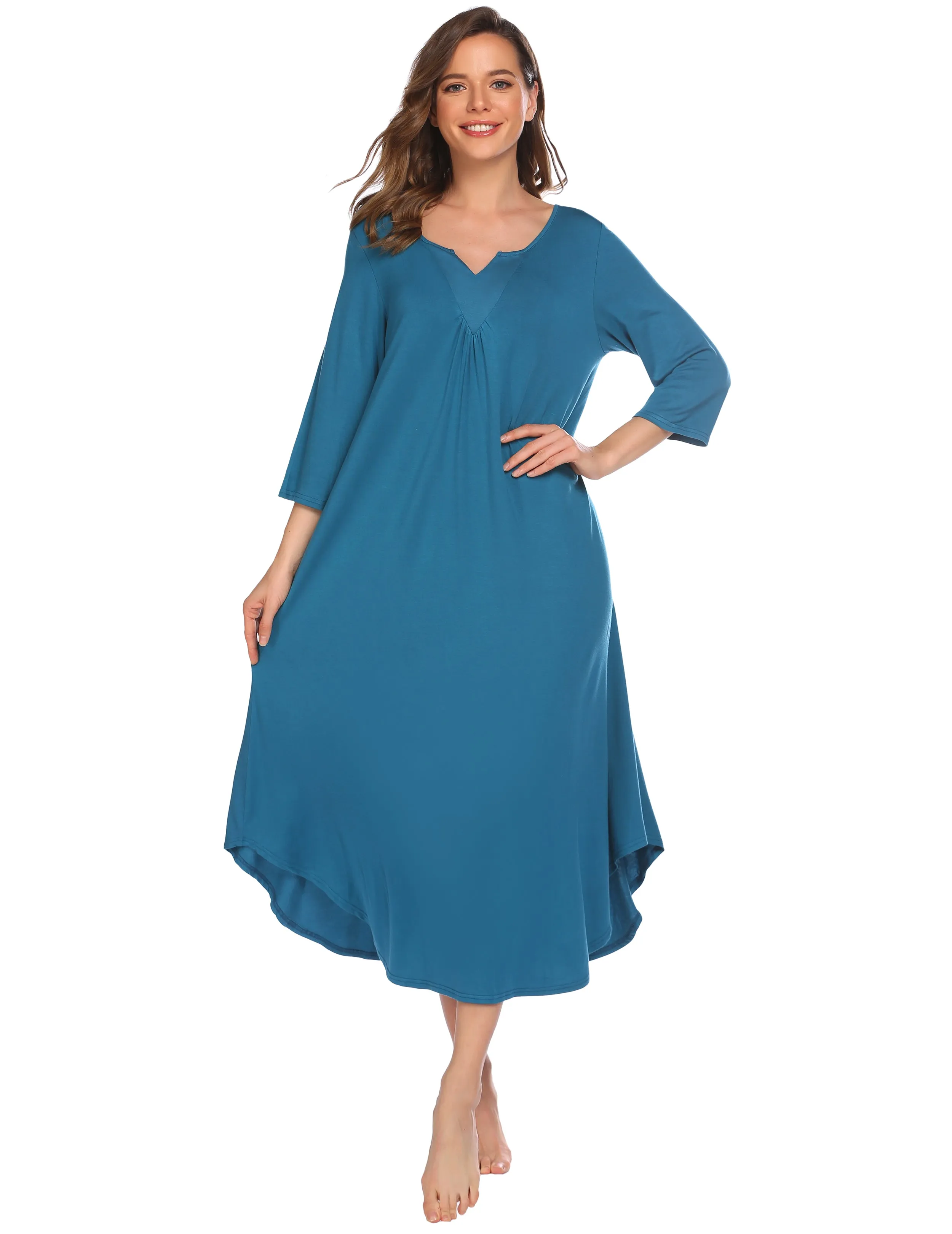 Ekouaer 3/4 Sleeve Asymmetrical Hem Nightdress (US Only)