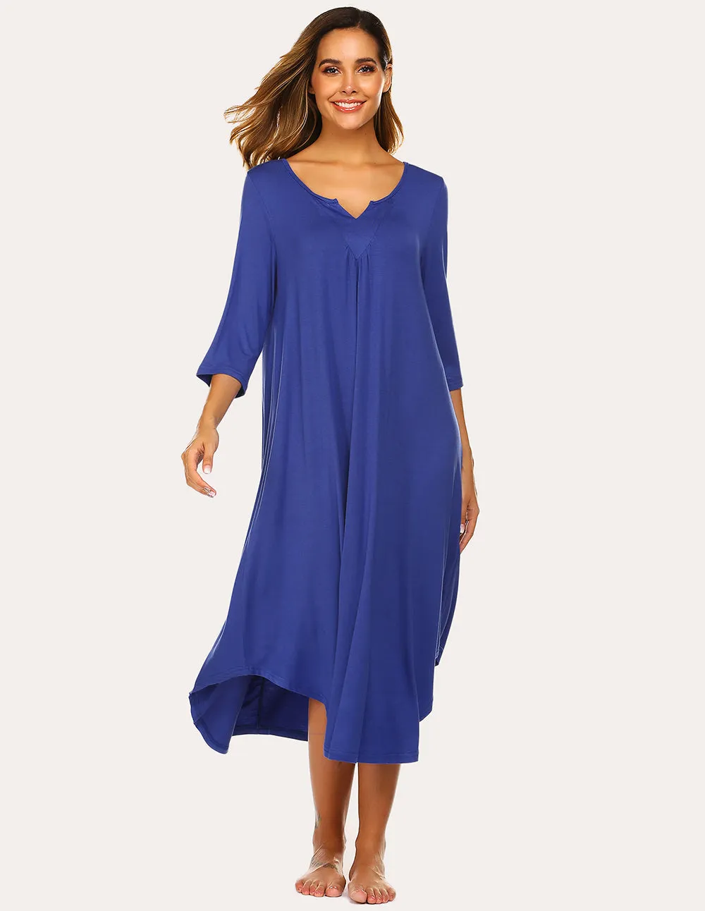 Ekouaer 3/4 Sleeve Asymmetrical Hem Nightdress (US Only)