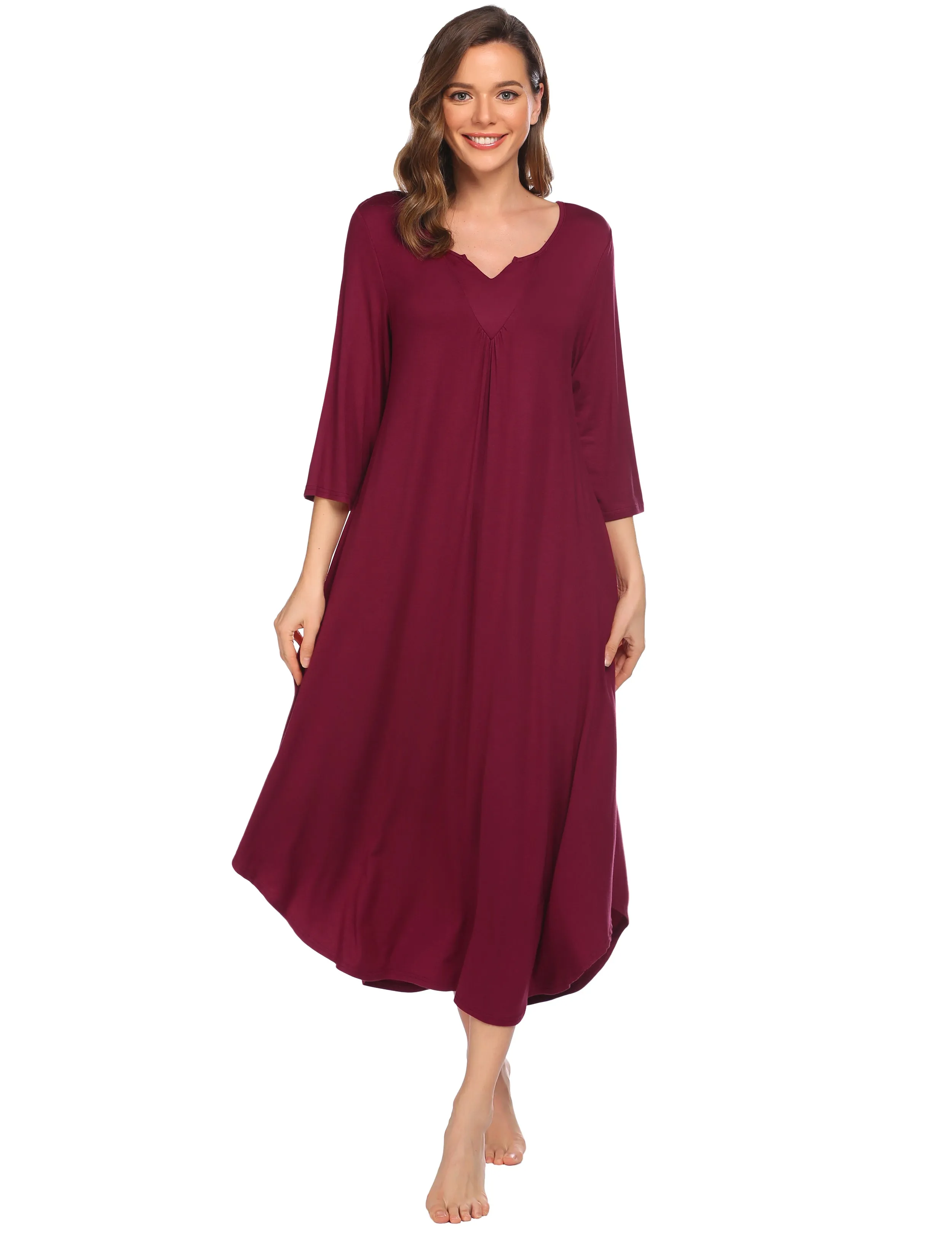 Ekouaer 3/4 Sleeve Asymmetrical Hem Nightdress (US Only)