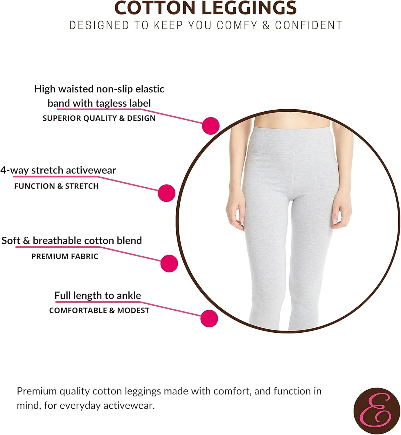 ESTEEZ High Waisted Soft Cotton Spandex Leggings-Shorts for Women - Full Leg - Capri - Biker Shorts - Shorts