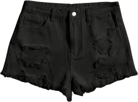 Floerns Girls Ripped Raw Trim Shorts High Waist Straight Leg Denim Shorts