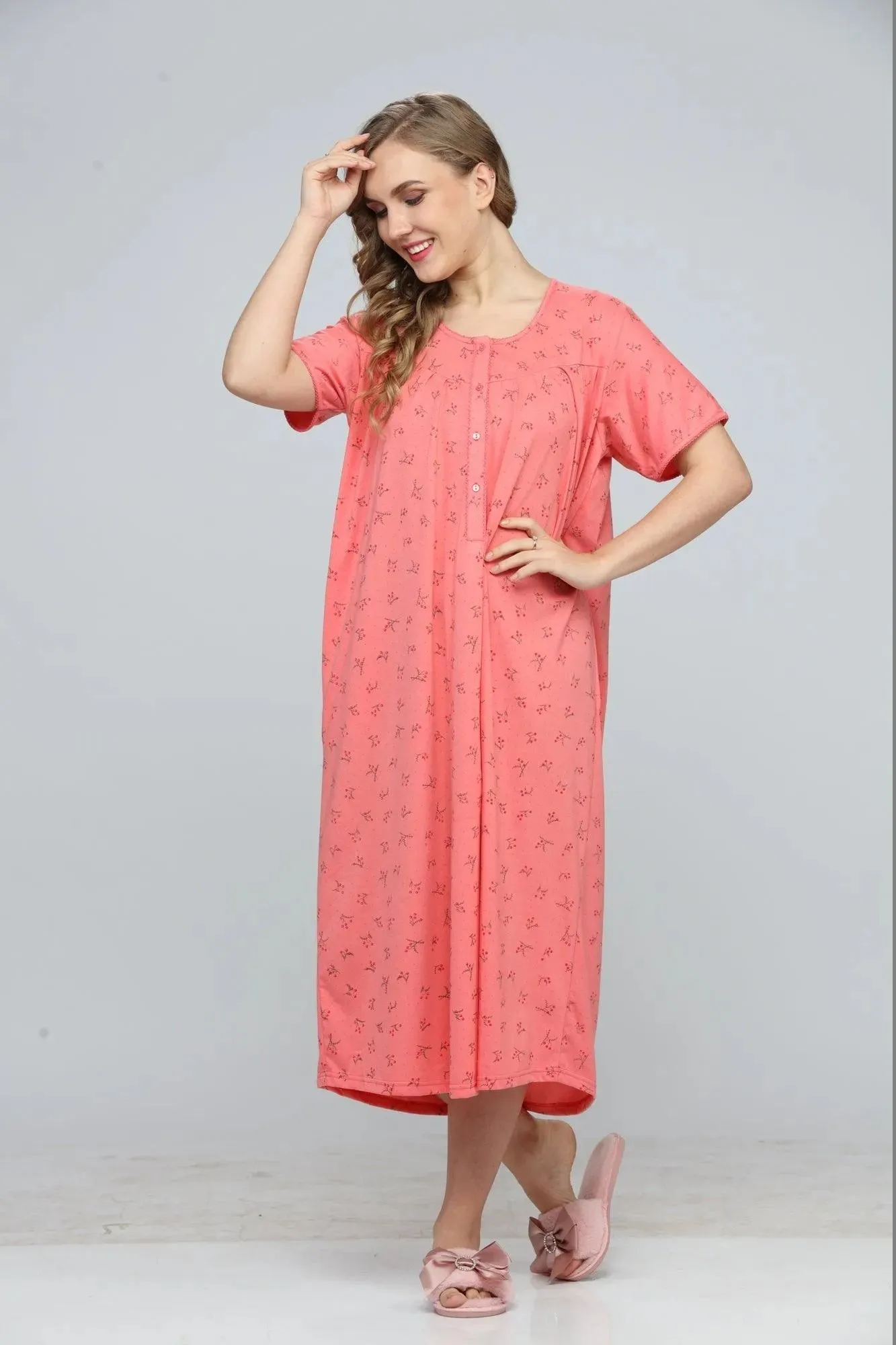 Flower Print Cotton Short Nightdress