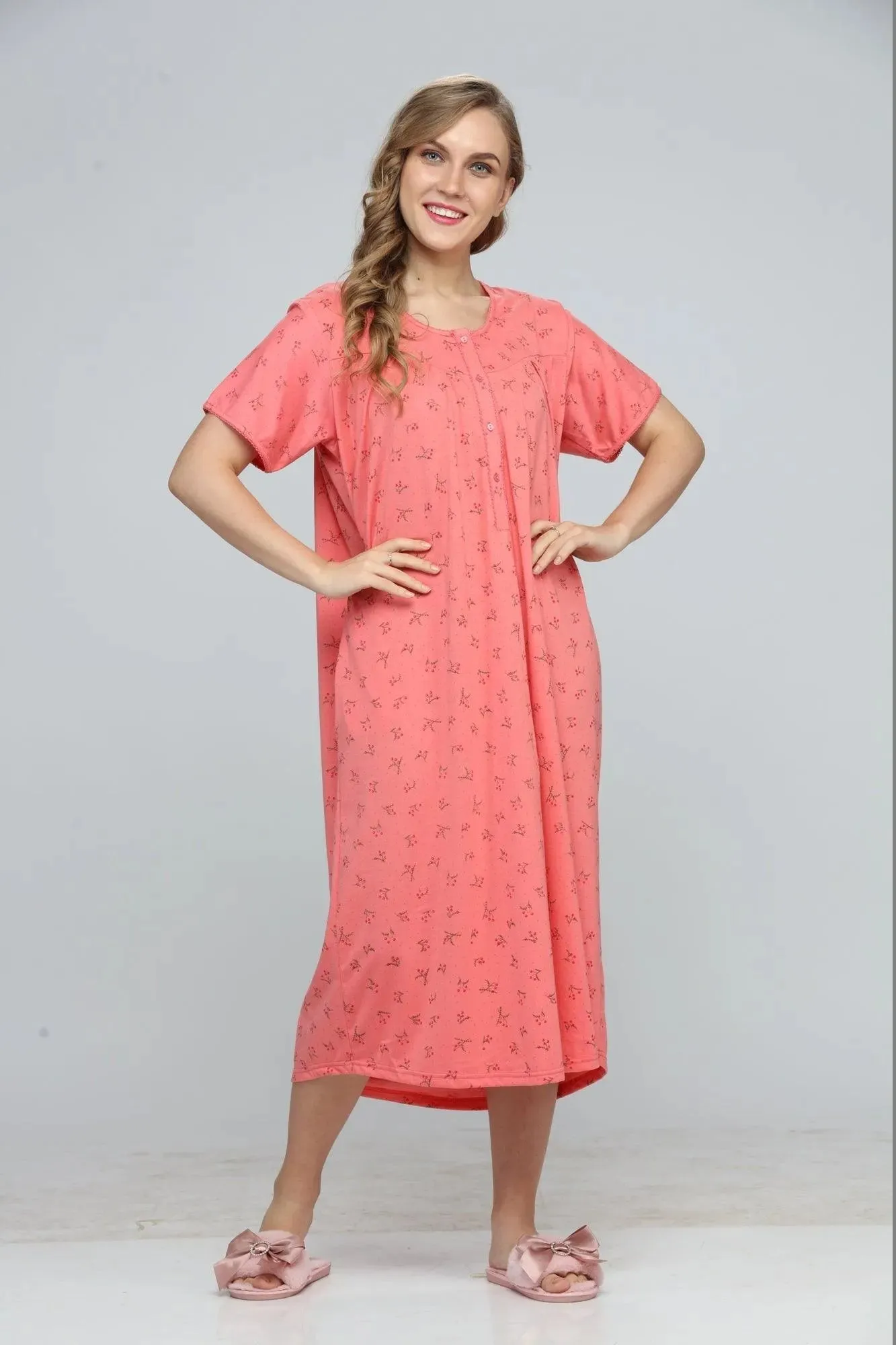 Flower Print Cotton Short Nightdress