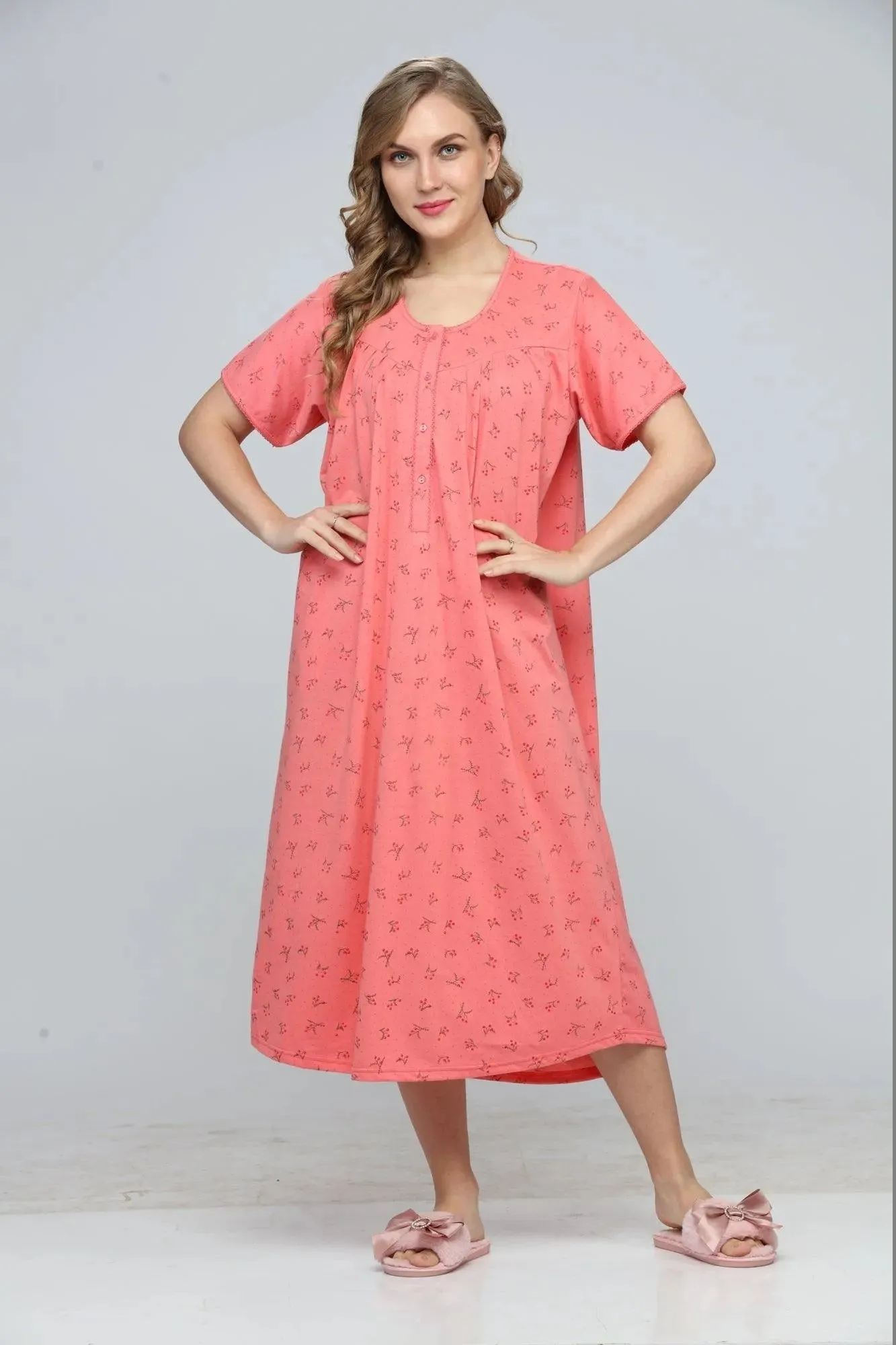 Flower Print Cotton Short Nightdress