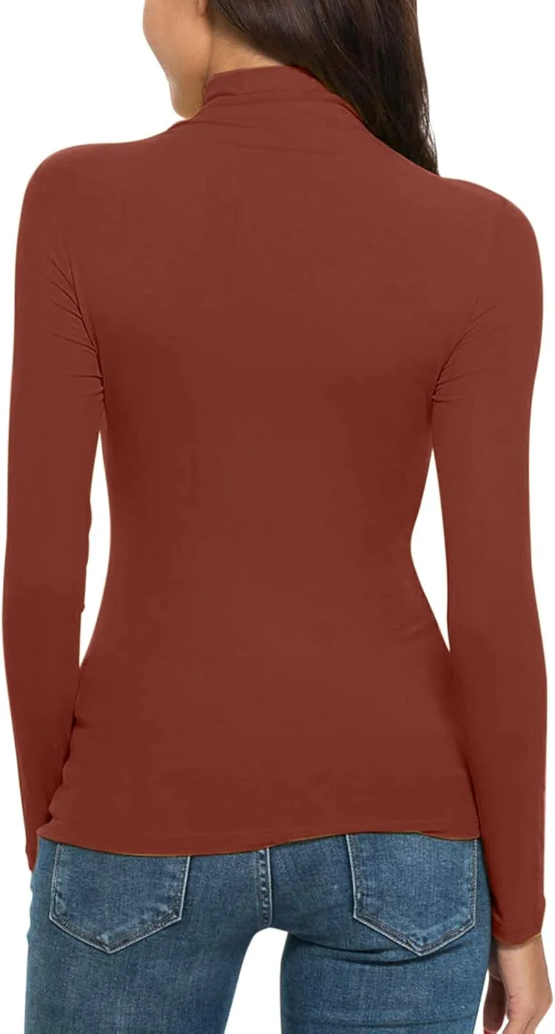 GOKKILRW Womens Mock Neck Long Sleeve Tops Slim Fitted Turtleneck Basic Pullovers Fall Winter Thermal Solid Base Layer Shirts