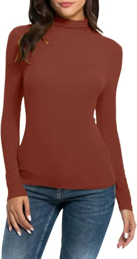 GOKKILRW Womens Mock Neck Long Sleeve Tops Slim Fitted Turtleneck Basic Pullovers Fall Winter Thermal Solid Base Layer Shirts