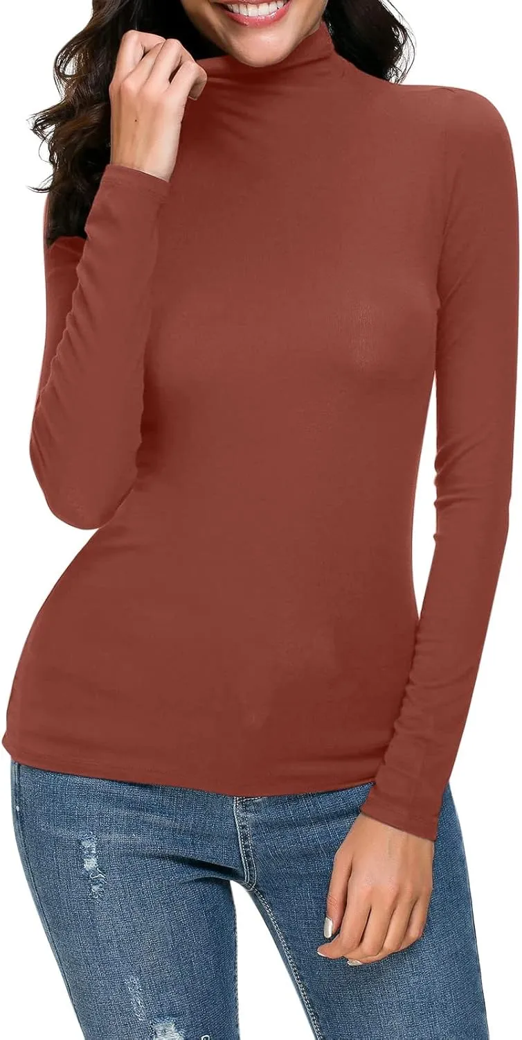 GOKKILRW Womens Mock Neck Long Sleeve Tops Slim Fitted Turtleneck Basic Pullovers Fall Winter Thermal Solid Base Layer Shirts