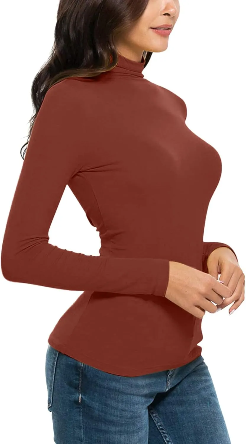GOKKILRW Womens Mock Neck Long Sleeve Tops Slim Fitted Turtleneck Basic Pullovers Fall Winter Thermal Solid Base Layer Shirts