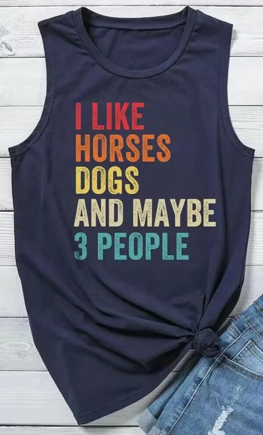 I Like Horses Dogs and Maybe 3 People Tank Top for Women Funny Animals Graphic Pet Lover T-Shirt Mama Gift Tank Tee