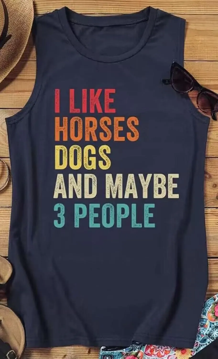 I Like Horses Dogs and Maybe 3 People Tank Top for Women Funny Animals Graphic Pet Lover T-Shirt Mama Gift Tank Tee