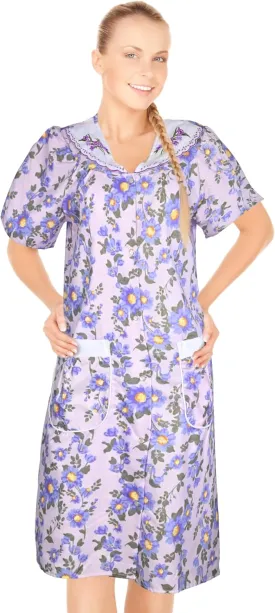 JEFFRICO Womens Snap Front Housecoat Lounger Duster House Dress Short Sleeve Robe