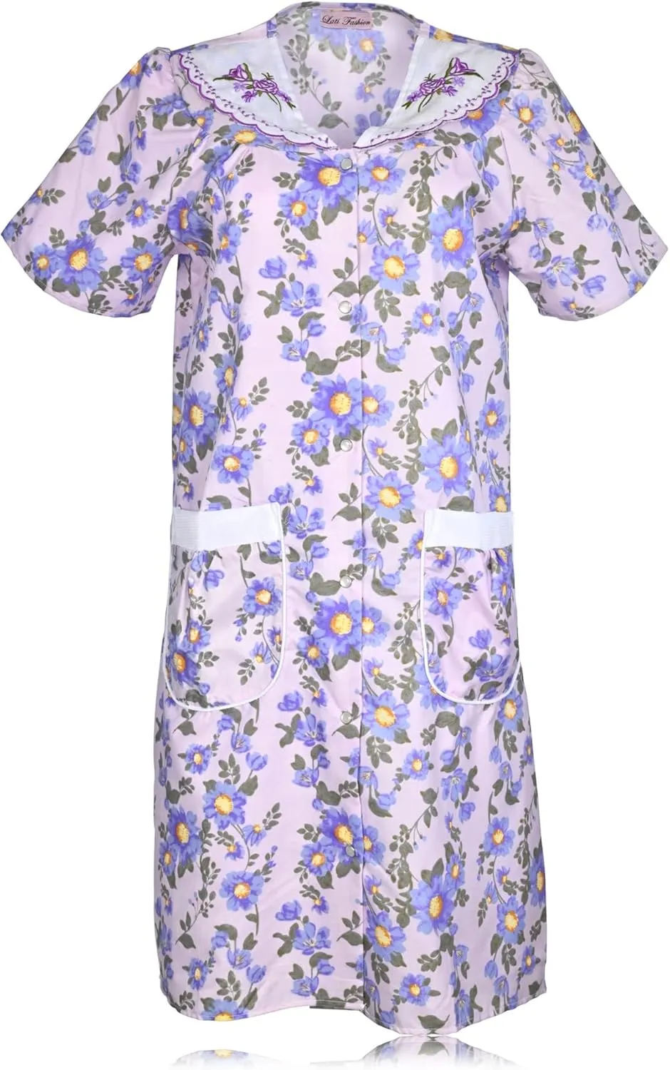 JEFFRICO Womens Snap Front Housecoat Lounger Duster House Dress Short Sleeve Robe