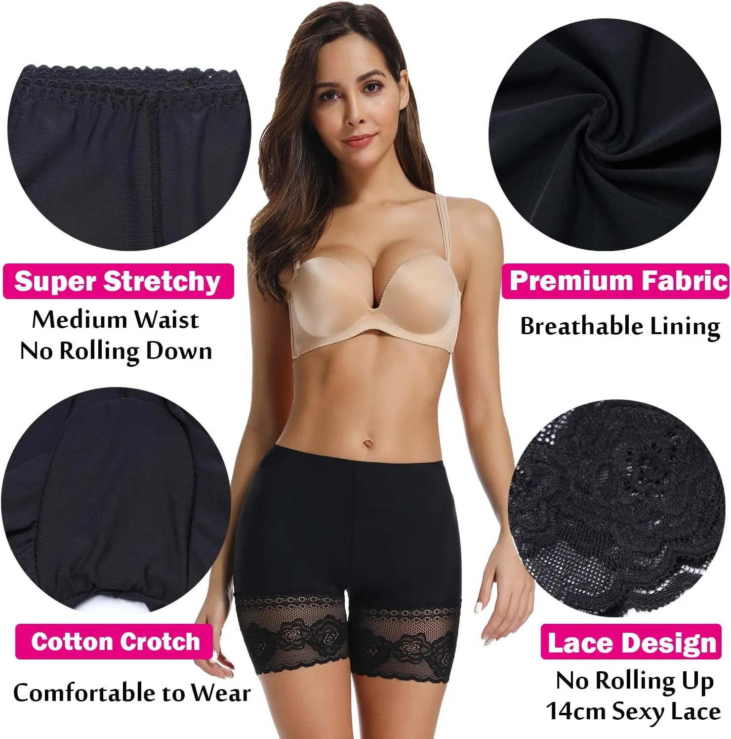 JOYSHAPER Slip Shorts for Under Dresses Women Elastic Anti Chafing Underwear Lace Slip Yoga Biker Shorts Boxer Briefs