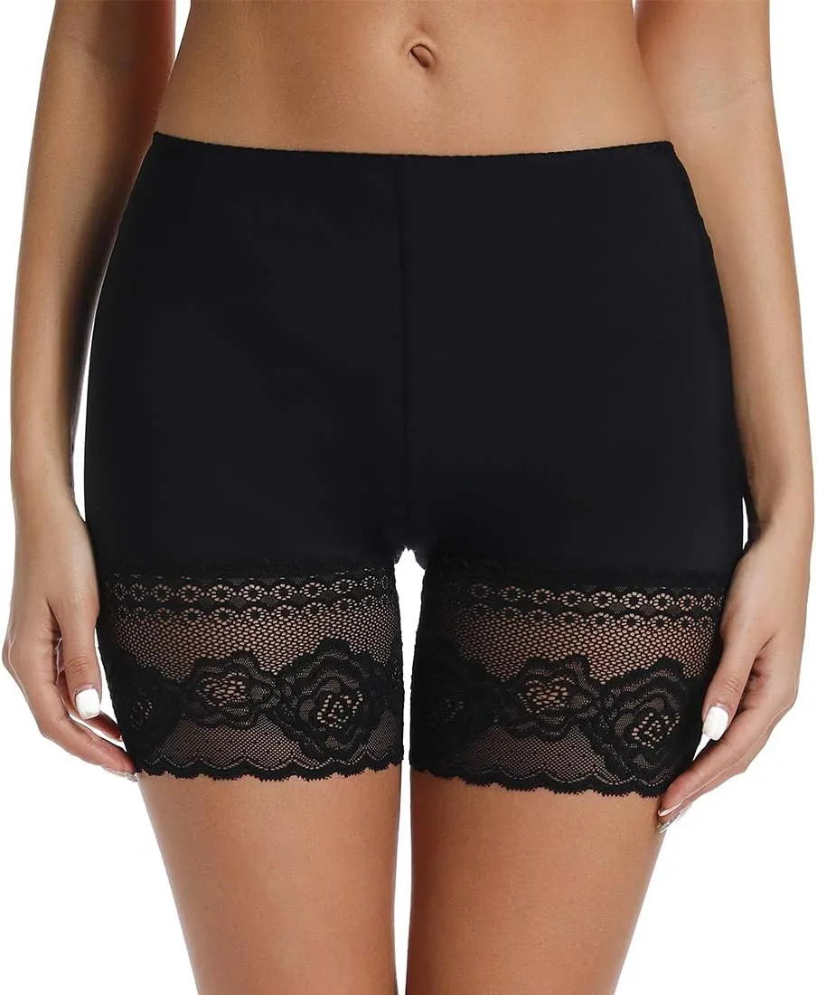 JOYSHAPER Slip Shorts for Under Dresses Women Elastic Anti Chafing Underwear Lace Slip Yoga Biker Shorts Boxer Briefs