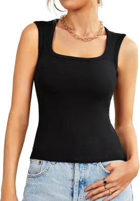 KIFOVEN Women's Ribbed Knit Scoop Neck Sleeveless Slim Fit Basic Tank Top